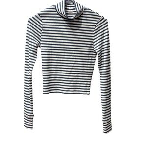 American Eagle Turtle Neck Long Sleeve Blue And White Striped Shirt, Size Small